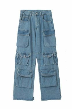 Y2K Baggy Blue Washed Cargo Pants - Retro 90s Grunge Summer Outfit, Y2K Fashion Essentials