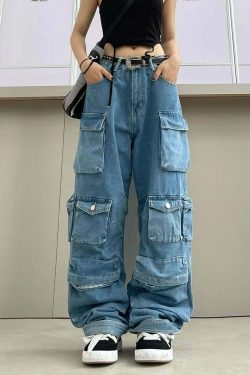 Y2K Baggy Blue Washed Cargo Pants - Retro 90s Grunge Summer Outfit, Y2K Fashion Essentials