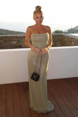 Y2K Beaded Maxi Dress with Back Slit - Perfect for 90s Grunge, Retro, and Summer Party Outfits