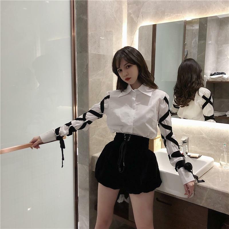 Y2K Black Bandage Shirt - 90s Grunge, Retro Style, Y2K Summer & Party Outfits