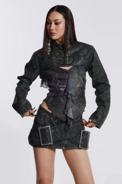 Y2K Black Belted Mini Skirt - 90s Grunge, Retro Summer, Gothic Y2K, Party & Club Outfits