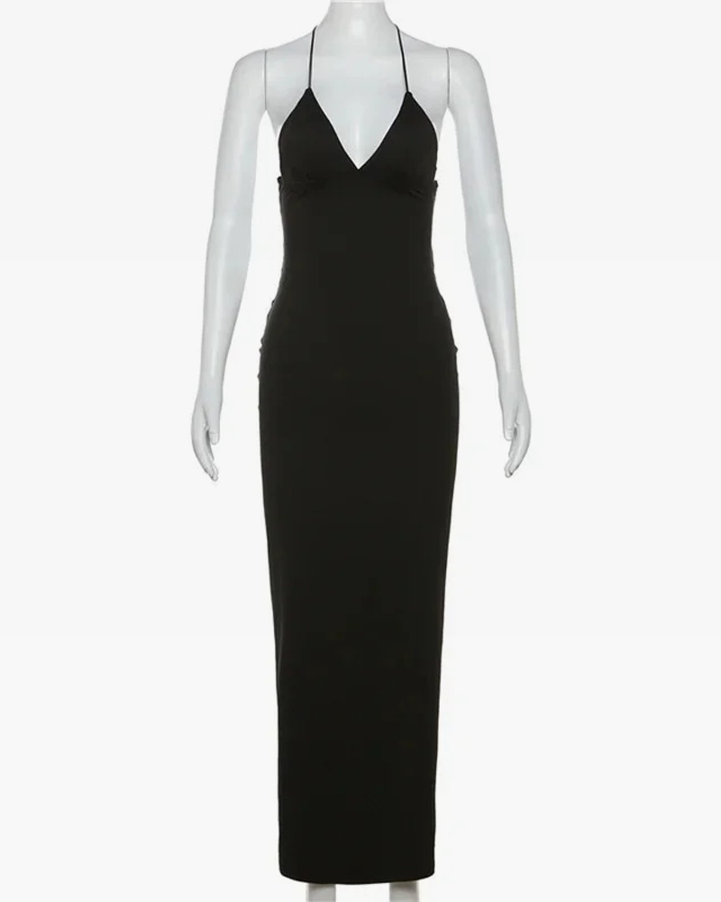 Y2K Black Bodycon Maxi Dress - 90s Grunge, Retro Summer Outfit, Y2K Party & Club Fashion