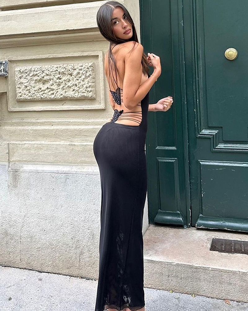 Y2K Black Bodycon Maxi Dress - 90s Grunge, Retro Summer Outfit, Y2K Party & Club Fashion