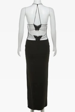 Y2K Black Bodycon Maxi Dress - 90s Grunge, Retro Summer Outfit, Y2K Party & Club Fashion