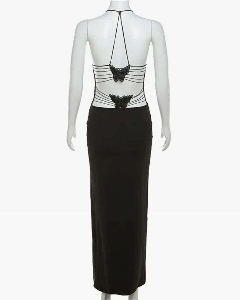 Y2K Black Bodycon Maxi Dress - 90s Grunge, Retro Summer Outfit, Y2K Party & Club Fashion