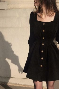 Y2K Black Button Mini Dress - 90s Grunge, Retro Summer Outfit, Y2K Party & Club Fashion