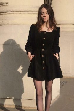 Y2K Black Button Mini Dress - 90s Grunge, Retro Summer Outfit, Y2K Party & Club Fashion
