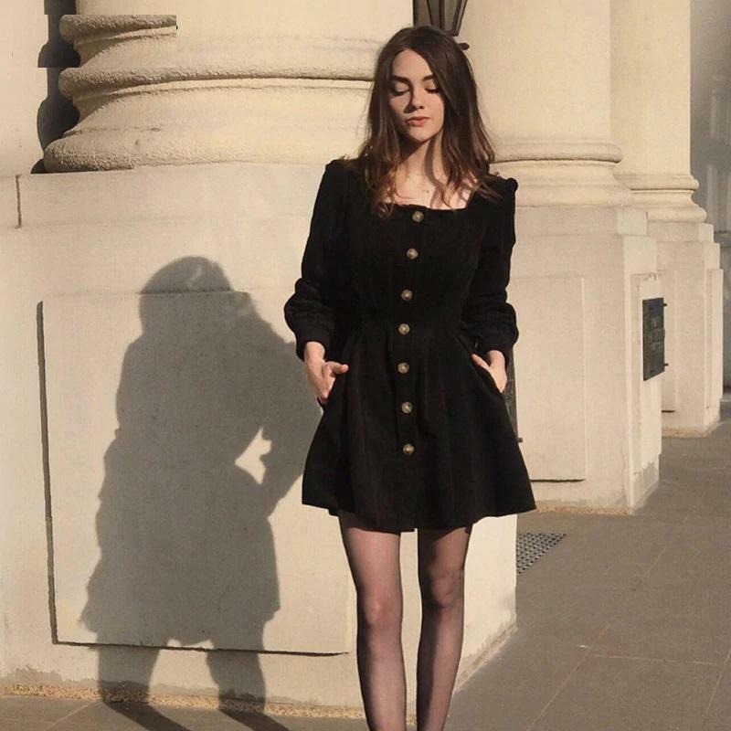 Y2K Black Button Mini Dress - 90s Grunge, Retro Summer Outfit, Y2K Party & Club Fashion
