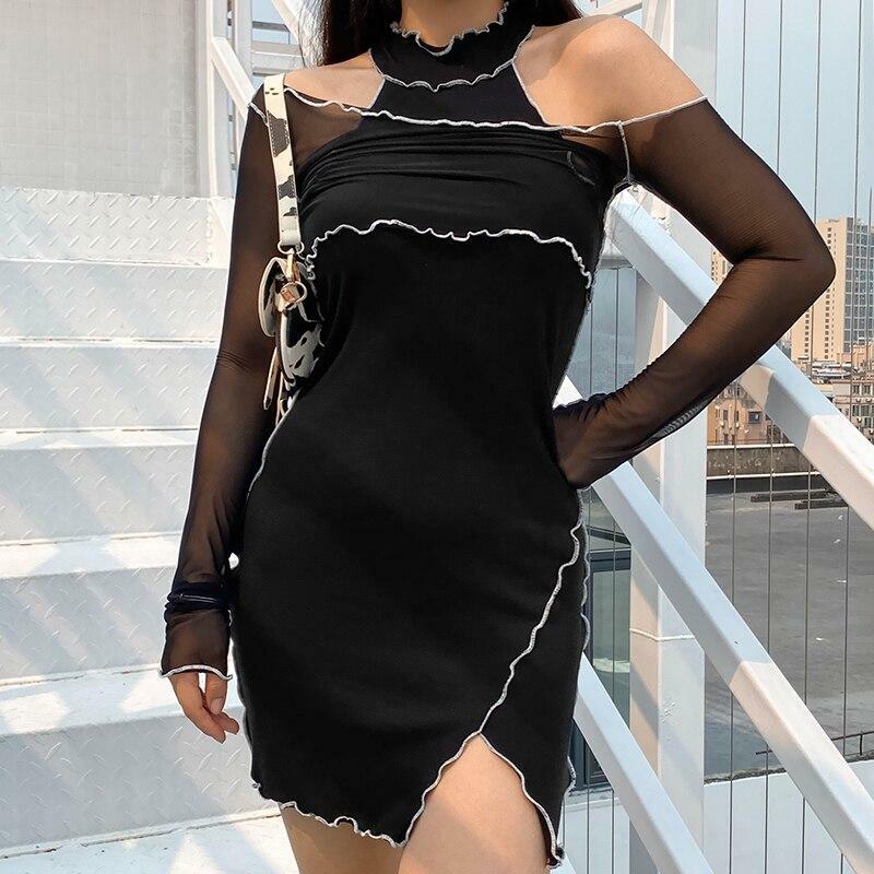 Y2K Black Frill Mini Dress - 90s Grunge, Retro Summer Outfit, Gothic Y2K Party Fashion