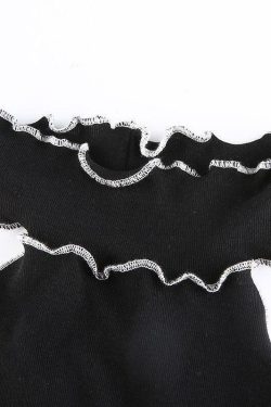 Y2K Black Frill Mini Dress - 90s Grunge, Retro Summer Outfit, Gothic Y2K Party Fashion