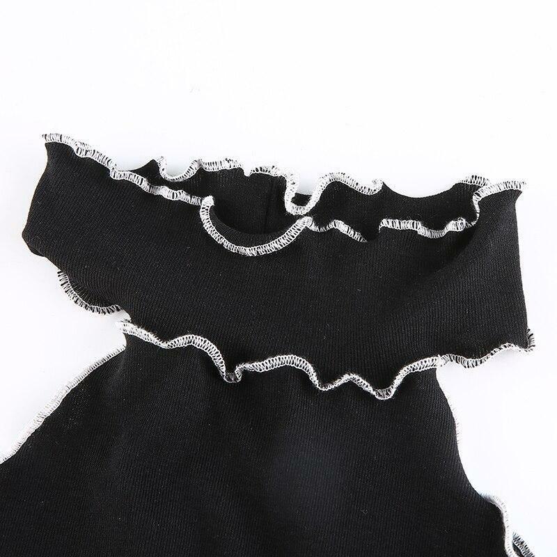 Y2K Black Frill Mini Dress - 90s Grunge, Retro Summer Outfit, Gothic Y2K Party Fashion