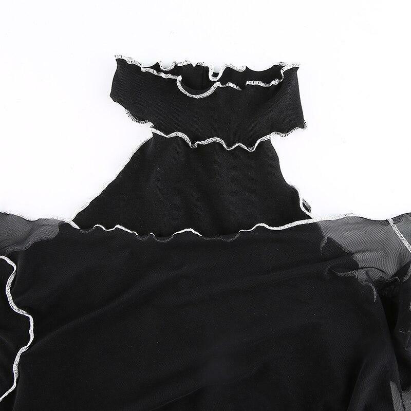 Y2K Black Frill Mini Dress - 90s Grunge, Retro Summer Outfit, Gothic Y2K Party Fashion