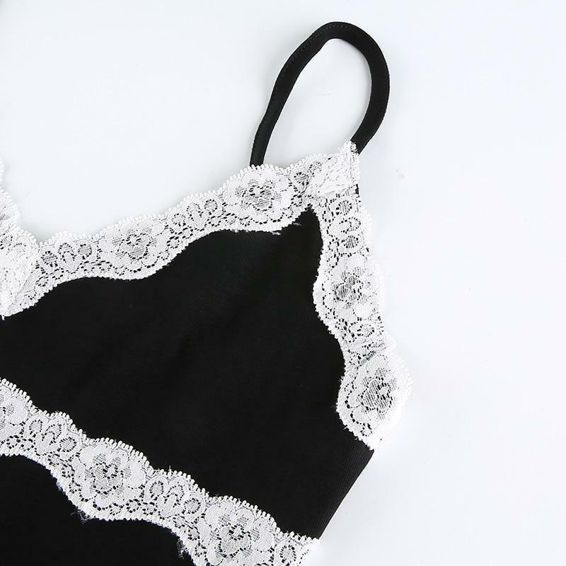 Y2K Black Lace Mini Bodycon Dress - 90s Grunge, Retro Summer, Party & Club Outfit