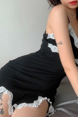 Y2K Black Lace Mini Bodycon Dress - 90s Grunge, Retro Summer, Party & Club Outfit