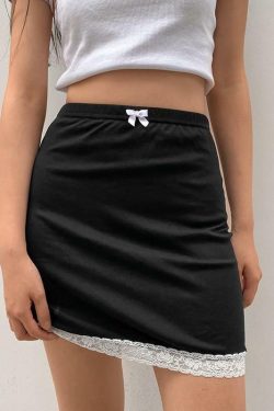 Y2K Black Lace Mini Skirt - 90s Grunge, Retro Summer Outfit, Gothic Y2K Fashion