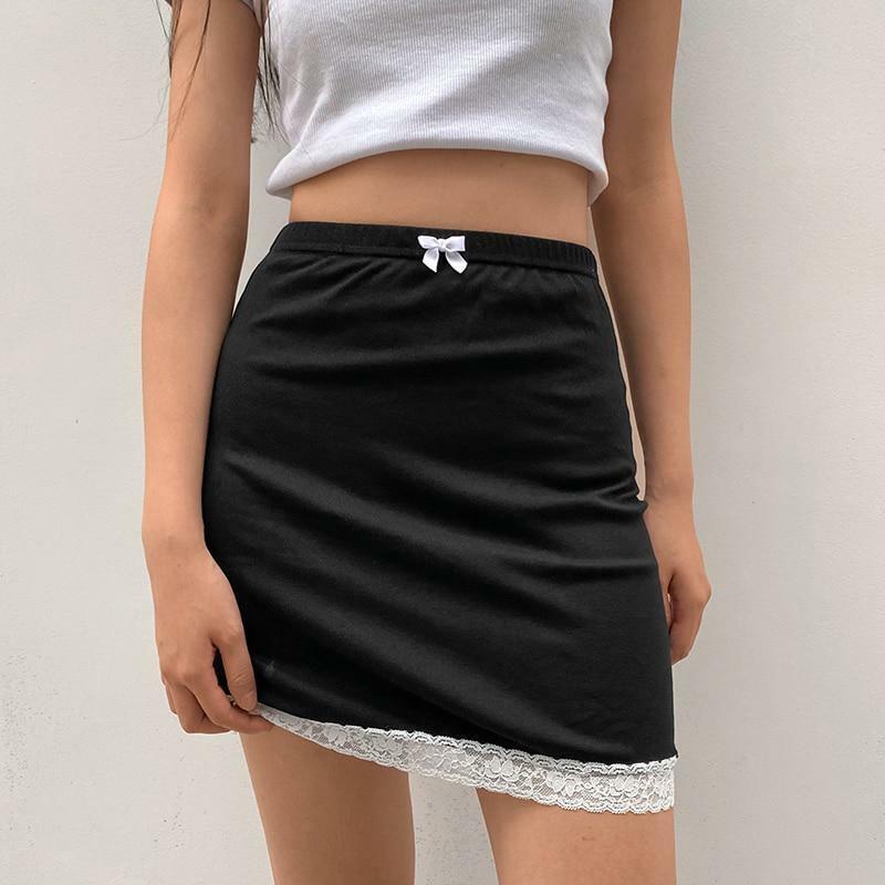 Y2K Black Lace Mini Skirt - 90s Grunge, Retro Summer Outfit, Gothic Y2K Fashion