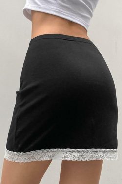 Y2K Black Lace Mini Skirt - 90s Grunge, Retro Summer Outfit, Gothic Y2K Fashion