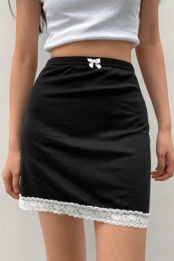 Y2K Black Lace Mini Skirt - 90s Grunge, Retro Summer Outfit, Gothic Y2K Fashion