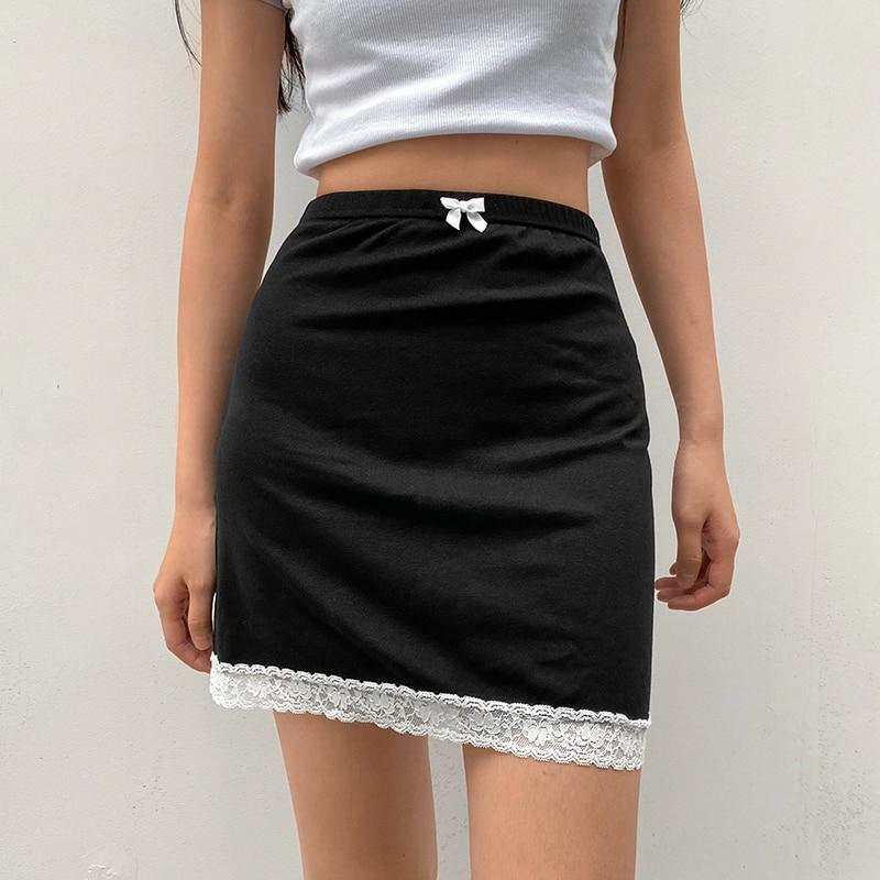 Y2K Black Lace Mini Skirt - 90s Grunge, Retro Summer Outfit, Gothic Y2K Fashion