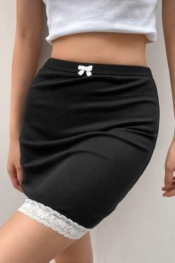 Y2K Black Lace Mini Skirt - 90s Grunge, Retro Summer Outfit, Gothic Y2K Fashion