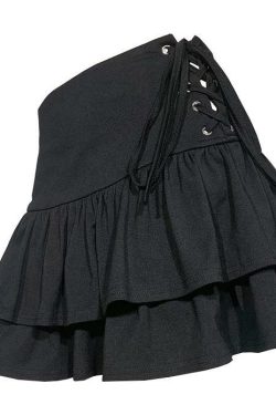 Y2K Black Lace Up Skirt - 90s Grunge, Retro, Gothic, Summer, Party, Club,
