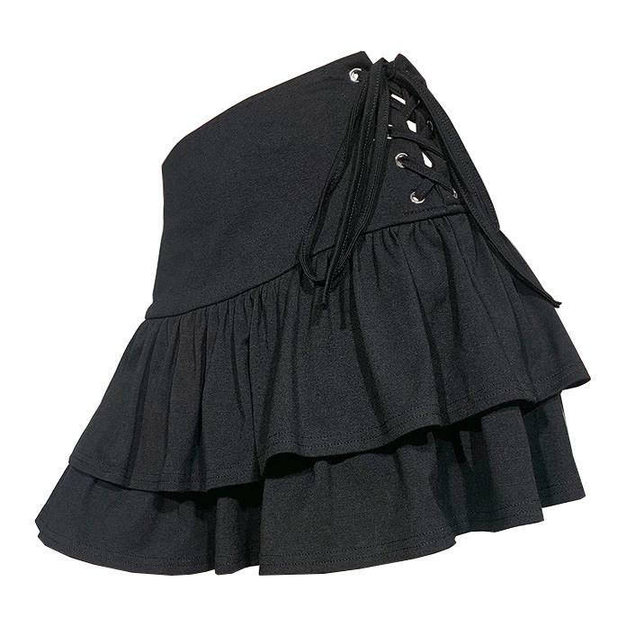 Y2K Black Lace Up Skirt - 90s Grunge, Retro, Gothic, Summer, Party, Club,