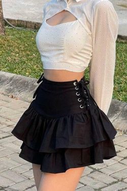 Y2K Black Lace Up Skirt - 90s Grunge, Retro, Gothic, Summer, Party, Club,