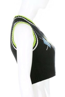 Y2K Black Plaid Argyle Vest - Retro 90s Grunge, Summer Y2K Outfits, Pastel Goth Fashion