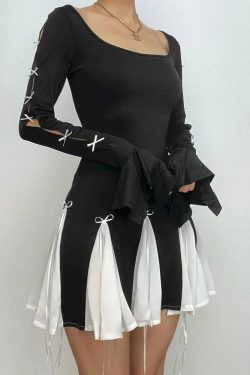 Y2K Black Pleated Mini Dress - 90s Grunge, Retro Summer Outfit, Y2K Party & Club Fashion