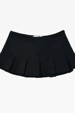 Y2K Black Pleated Mini Skirt - 90s Grunge, Retro Summer Outfit, Gothic Y2K Fashion