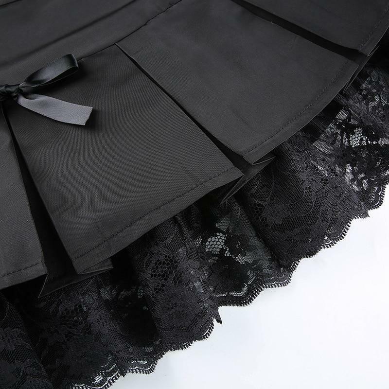 Y2K Black Pleated Skirt - 90s Grunge, Retro Summer Outfit, Gothic Y2K Fashion