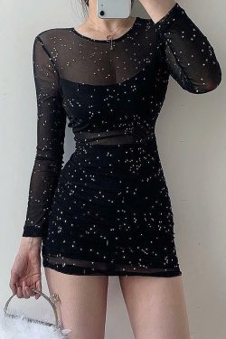 Y2K Black Shiny Mini Dress - Perfect for 90s Grunge, Retro Parties, and Summer Y2K Outfits
