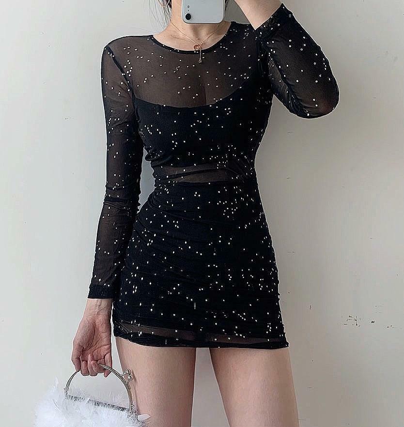 Y2K Black Shiny Mini Dress - Perfect for 90s Grunge, Retro Parties, and Summer Y2K Outfits