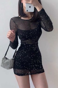 Y2K Black Shiny Mini Dress - Perfect for 90s Grunge, Retro Parties, and Summer Y2K Outfits