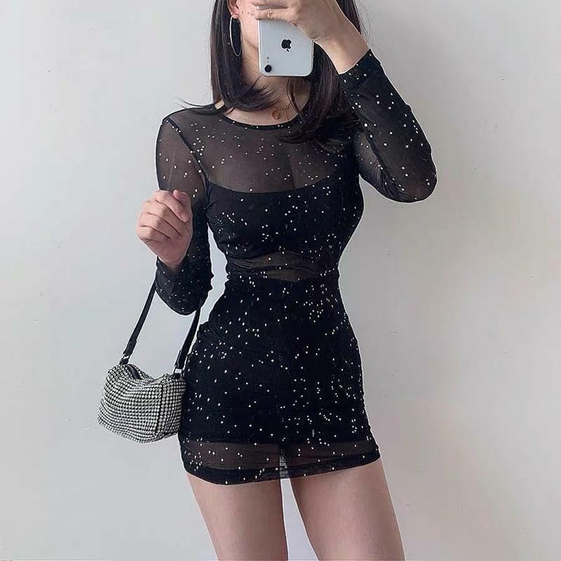 Y2K Black Shiny Mini Dress - Perfect for 90s Grunge, Retro Parties, and Summer Y2K Outfits