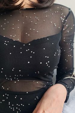 Y2K Black Shiny Mini Dress - Perfect for 90s Grunge, Retro Parties, and Summer Y2K Outfits