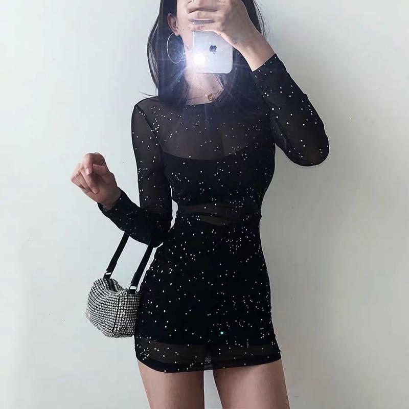Y2K Black Shiny Mini Dress - Perfect for 90s Grunge, Retro Parties, and Summer Y2K Outfits
