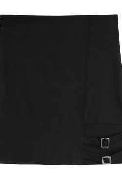Y2K Black Skirt with Buckle - 90s Grunge, Retro, Gothic, Summer, Party, and Club Outfits