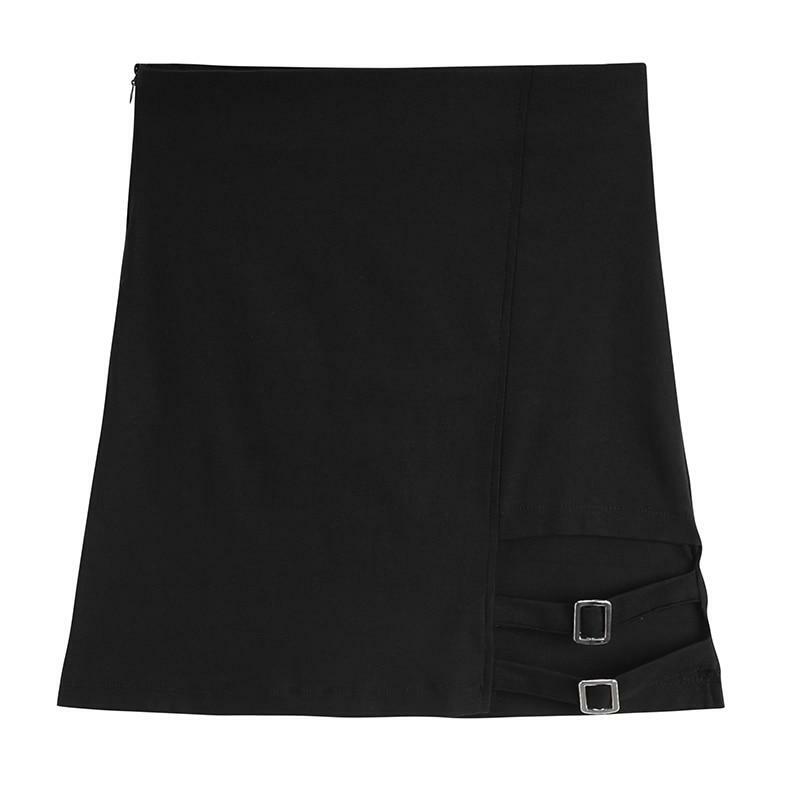 Y2K Black Skirt with Buckle - 90s Grunge, Retro, Gothic, Summer, Party, and Club Outfits
