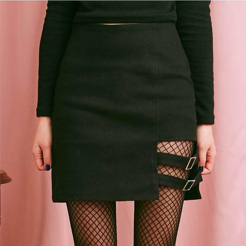 Y2K Black Skirt with Buckle - 90s Grunge, Retro, Gothic, Summer, Party, and Club Outfits
