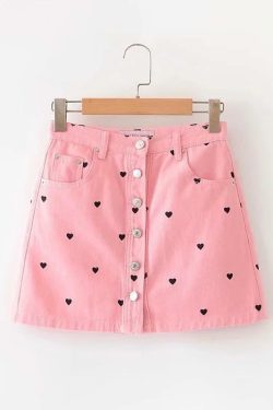 Y2K Black Skirt with Pink Hearts - Perfect for 90s Grunge, Summer Outfits, and Retro Parties