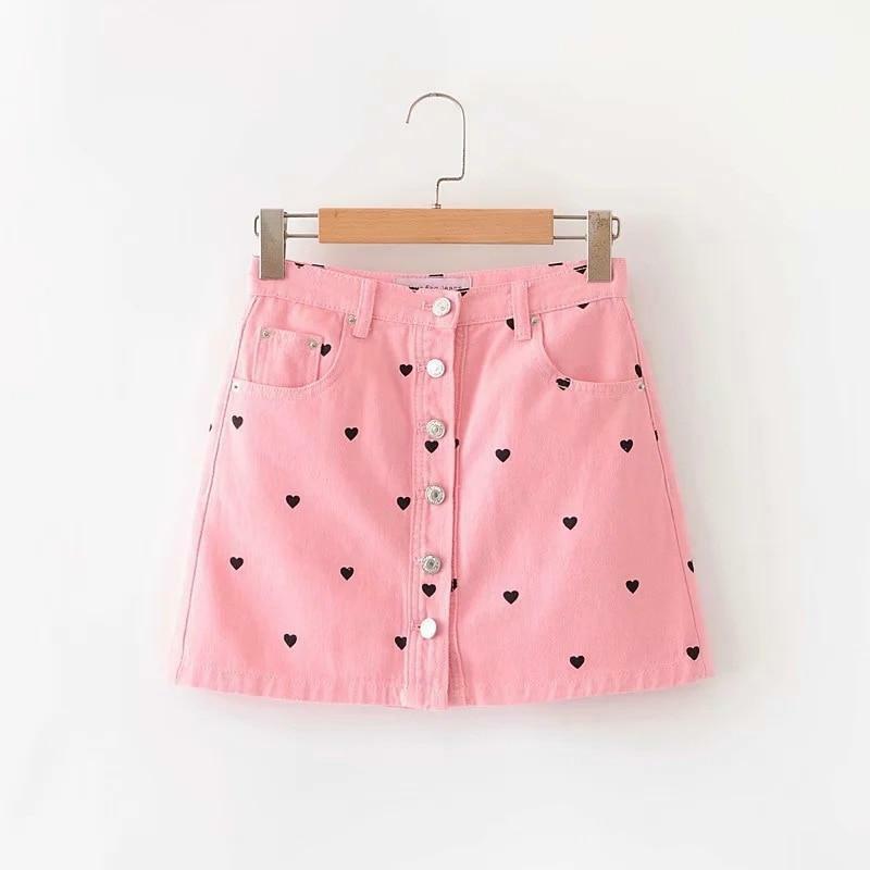 Y2K Black Skirt with Pink Hearts - Perfect for 90s Grunge, Summer Outfits, and Retro Parties