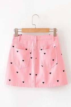 Y2K Black Skirt with Pink Hearts - Perfect for 90s Grunge, Summer Outfits, and Retro Parties