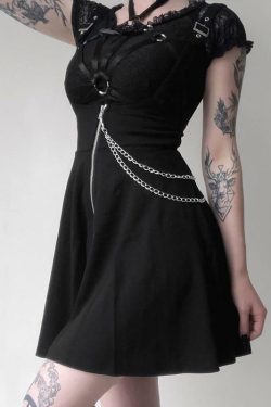 Y2K Black Strap Skirt - 90s Grunge, Retro, Gothic, Summer Y2K Outfits, Y2K Party Fashion