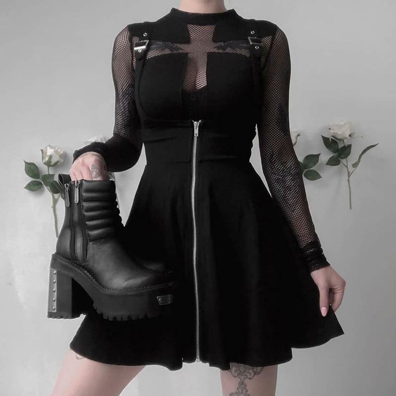 Y2K Black Strap Skirt - 90s Grunge, Retro, Gothic, Summer Y2K Outfits, Y2K Party Fashion