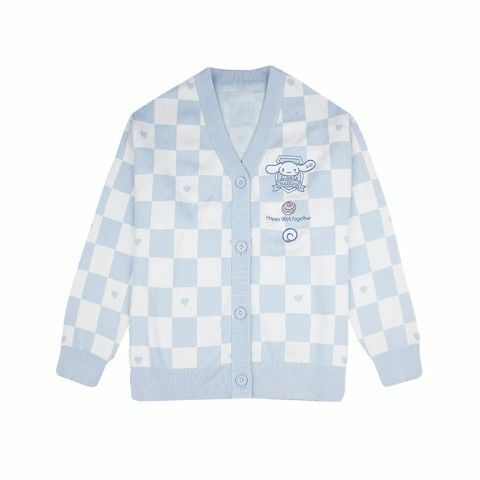 Y2K Blue Checker Cardigan Sweater - Retro 90s Grunge, Pastel Goth, Y2K Summer Outfits