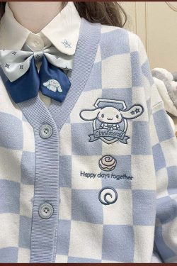 Y2K Blue Checker Cardigan Sweater - Retro 90s Grunge, Pastel Goth, Y2K Summer Outfits