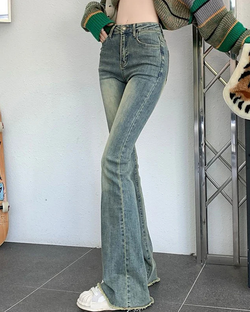 Y2K Blue Flare Jeans - Retro 90s Grunge, Summer Y2K Outfits, Popstar & Party Fashion