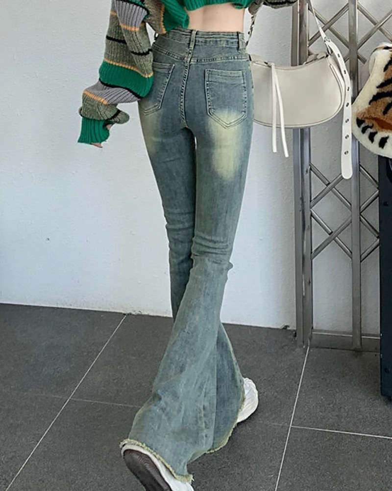 Y2K Blue Flare Jeans - Retro 90s Grunge, Summer Y2K Outfits, Popstar & Party Fashion