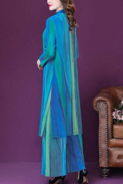 Y2K Blue Print Silk Long Shirt & Wide Leg Pants Set - Retro 90s Grunge Summer Outfit